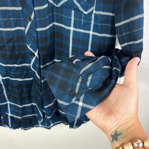 Rails Hunter Metallic Plaid Flannel Button-Down Shirt in blue size small - Picture 9 of 13